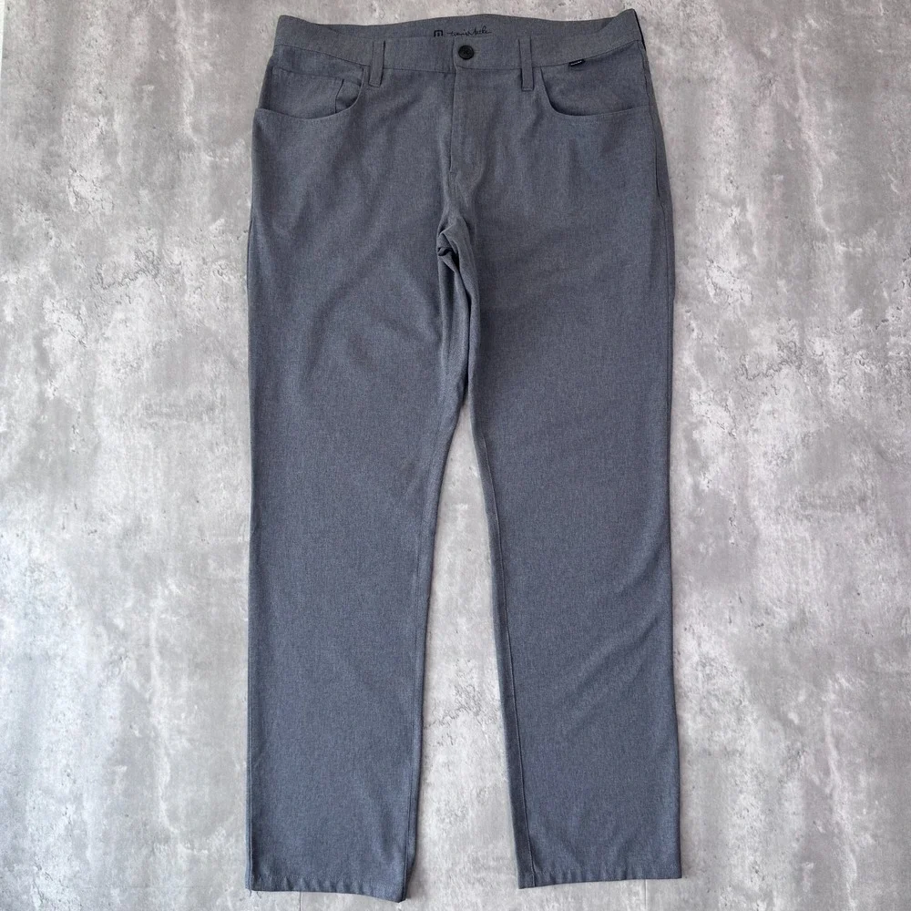 Travis Mathew Pants Mens 36x32 Gray Open To Close Stretch Straight Golf Preppy